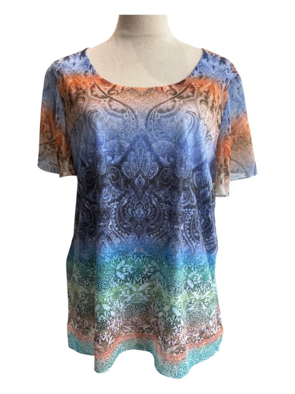 Time and Tru Top Sz L Boho Paisley Ombre Rhinestone (2650-1)